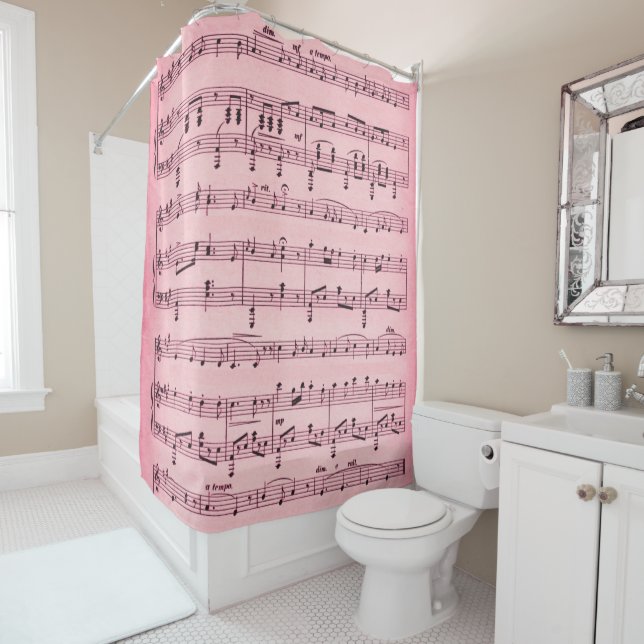 Rideaux De Douche Partition rose (En situation)
