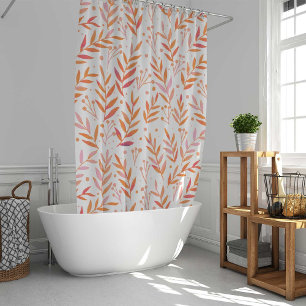 Rideaux De Douche Pastel aquarelle branches orange et rose