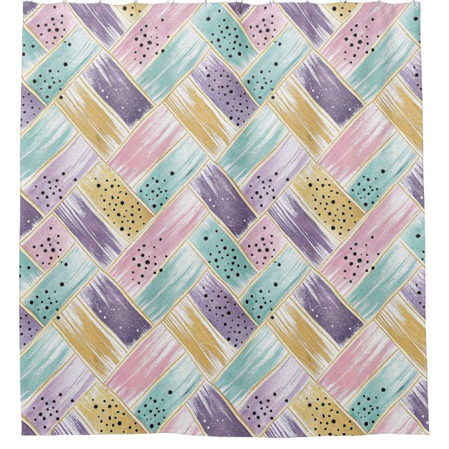 Rideaux De Douche Pastel Brushstroke & Gold Crisscross Abstrait (Devant)