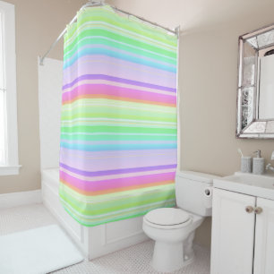 Rideaux De Douche Pastel couleur douce arc-en-ciel rayé