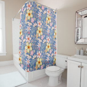 Rideaux De Douche Pastel Floral pattern C03.bw LBlue BG