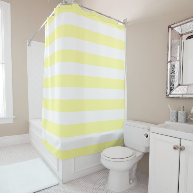 Rideaux De Douche Pastel Grandes jaunes et blanches (En situation)