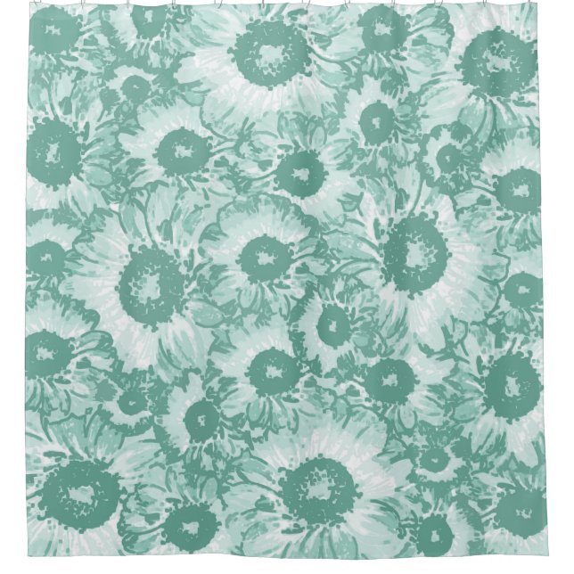 Rideaux De Douche Pastel Gris Turquoise Vert Floral (Devant)