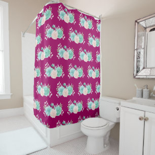 Rideaux De Douche Pastel Pink & Green Floral Bouquet Motif