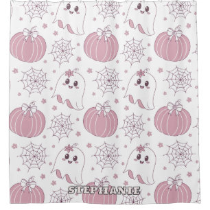 Rideaux De Douche Pastel Pink Halloween Motif sans couture (3)