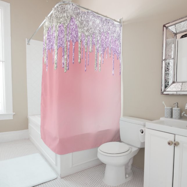 Rideaux De Douche *~* Pastel Pink Lavender Gold Parties scintillant  (En situation)