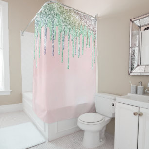 Rideaux De Douche *~* Pastel Pink Ombre Mint Coral Drip AP7