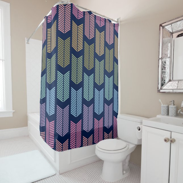 Rideaux De Douche Pastel Rainbow Chevron Flèches Marine Arrière - pl (En situation)