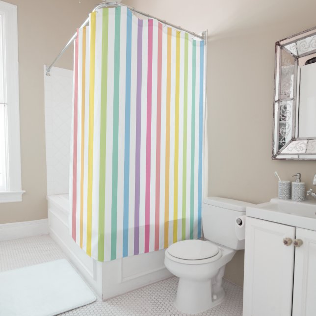 Rideaux De Douche Pastel Rainbow Stripes (En situation)