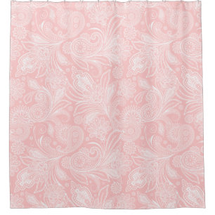 Rideaux De Douche Pastel Rose & Blanc Ornat Paisley