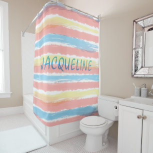 Rideaux De Douche Pastel Rose Bleu Jaune Rayures BLEU NOM