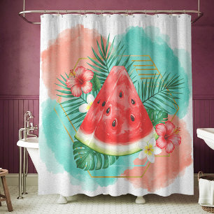 Rideaux De Douche Pastel Tropical Aquarelle Melon & Hibiscus Moderne