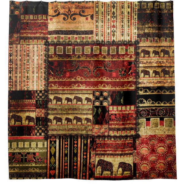 Rideaux De Douche Patchwork african pattern grunge print background (Devant)
