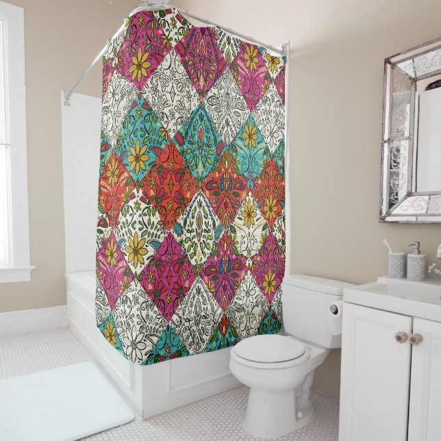 Rideaux De Douche patchwork aziza (En situation)
