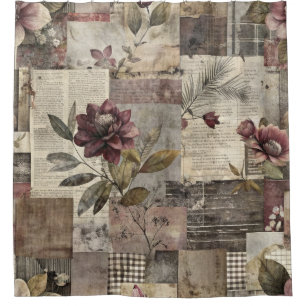 Rideaux De Douche Patchwork Botanique Rustique Vintage (1)