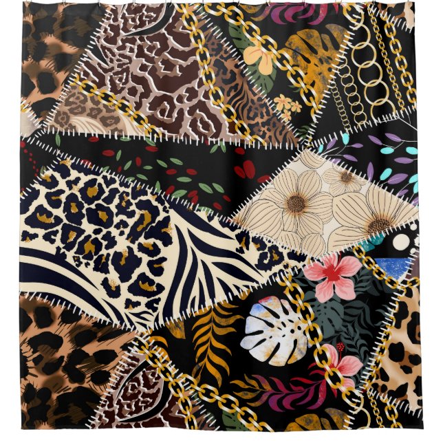 Rideaux De Douche Patchwork Leopard : Ethnic Lining Design. (Devant)