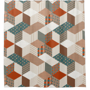 Rideaux De Douche Patchwork Stars Vintage Brown Vert