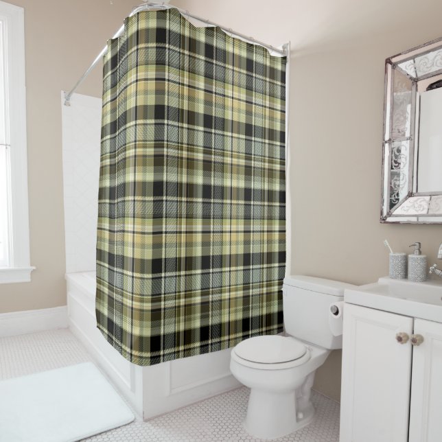 Rideaux De Douche Pâte de tartan jaune-brun. (En situation)