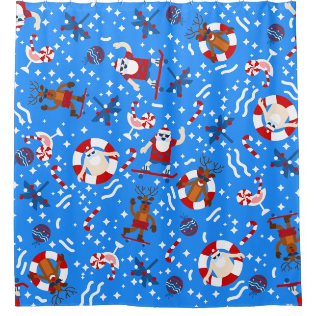 Rideaux De Douche patinage de noël juillet santa claus skateboard (Devant)