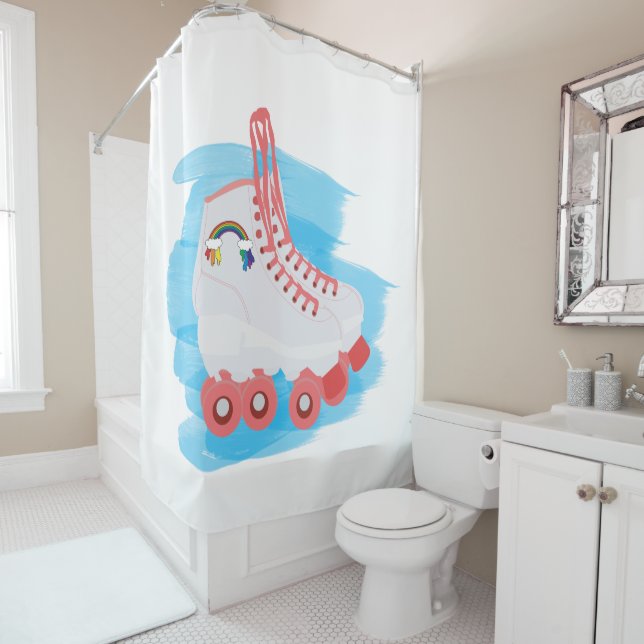 Rideaux De Douche Patins à rouleaux avec éclaboussure d'aquarelle (En situation)