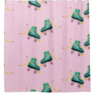 Rideaux De Douche Patins à rouleaux rétrogrades : motif rose.