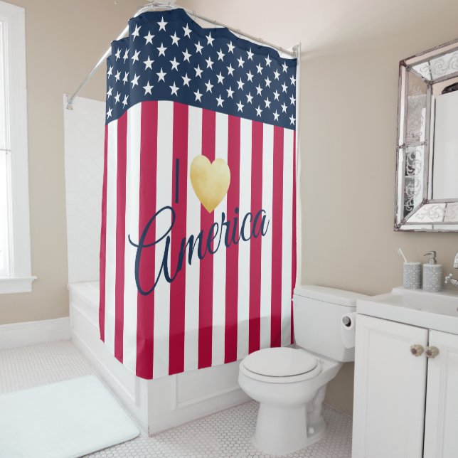 Rideaux De Douche Patriotique dire que j'aime l'Amérique US Drapeau (En situation)