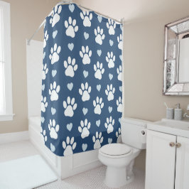 Rideaux De Douche Pattern of paws, Dog paws, White paws, Blue Hearts
