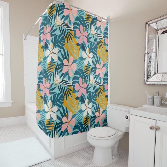 Rideaux De Douche Pattern tropical hibiscus (En situation)
