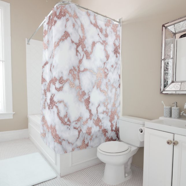 Rideaux De Douche Patterns de Chic Rose Gold White Marble Stone (En situation)