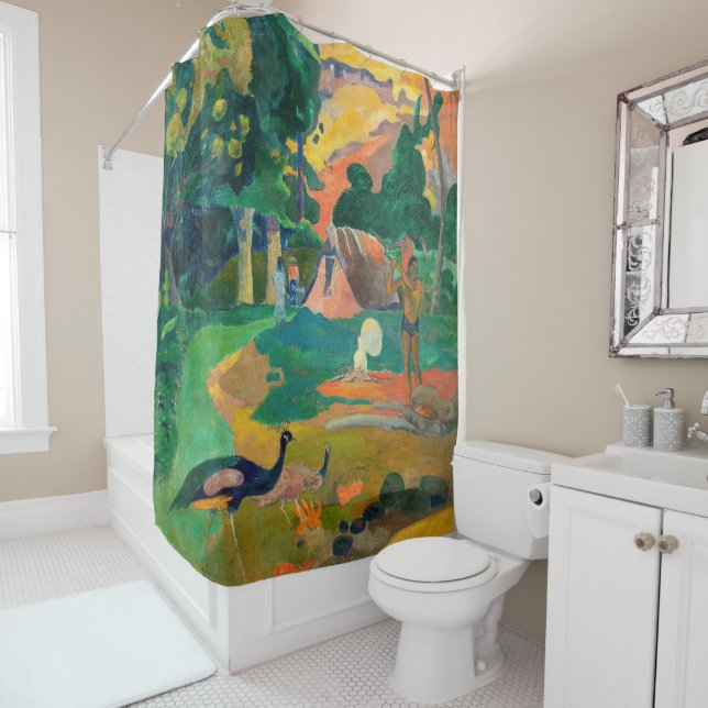 Rideaux De Douche Paul Gauguin - Paysage avec Peacocks / Matamoe (En situation)