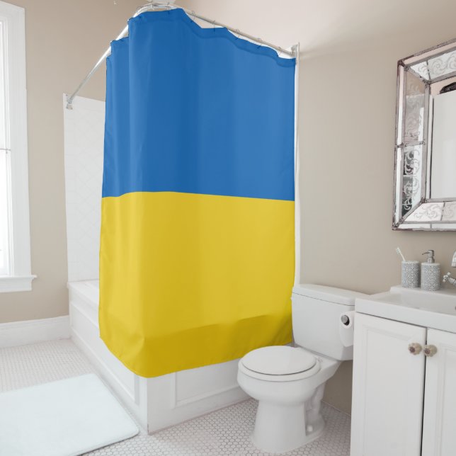 Rideaux De Douche Pavillon Ukraine moderne bleu jaune (En situation)