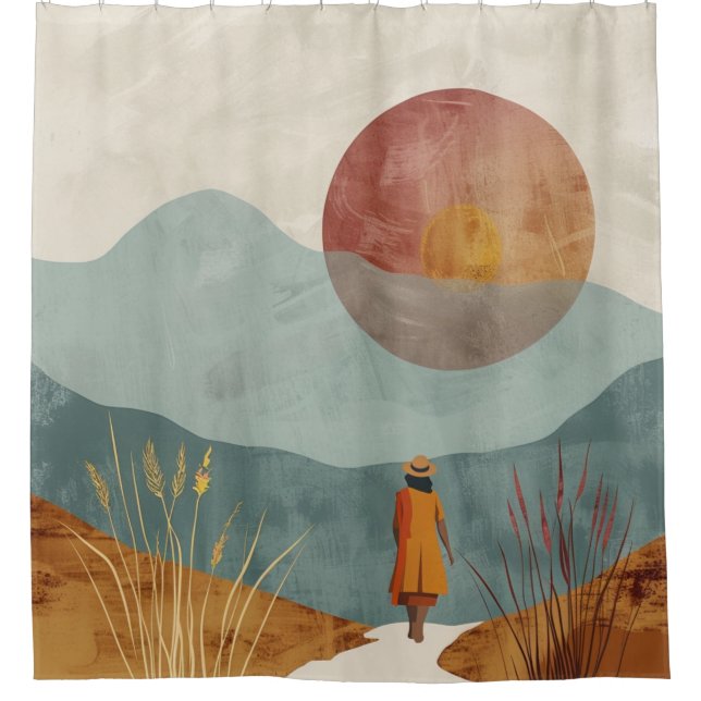 Rideaux De Douche Paysage Abstrait de Boho (23) (Devant)