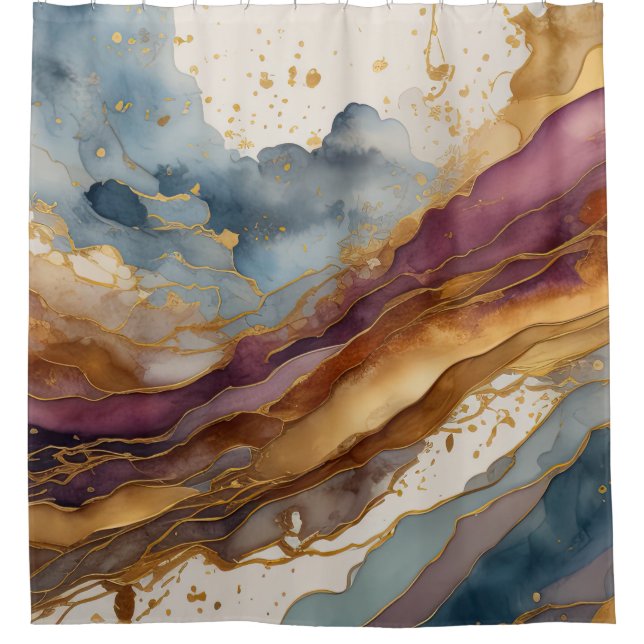 Rideaux De Douche Paysage Abstrait Purple Brown Blue Gold (Devant)