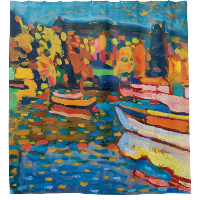 Rideaux De Douche Paysage d'automne avec des bateaux par Wassily (Devant)