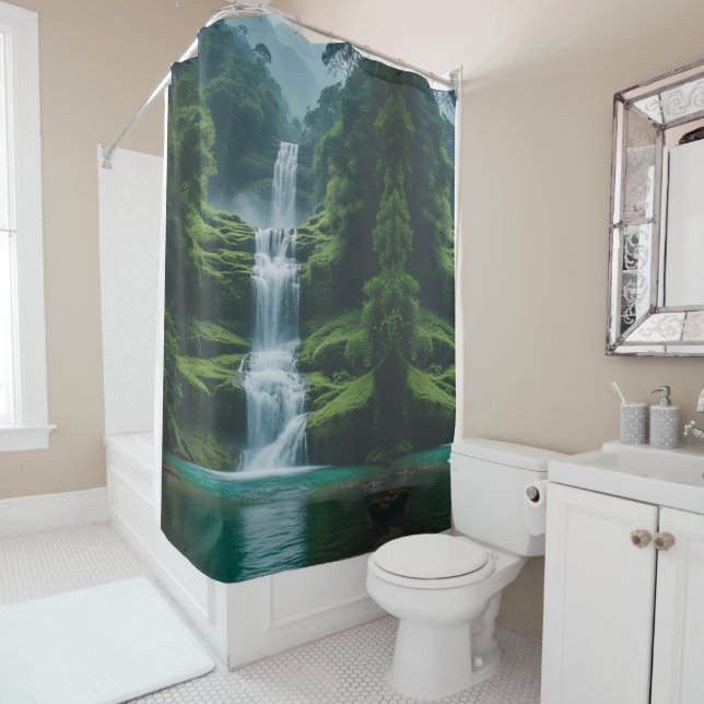 Rideaux De Douche Paysage de cascade magique (En situation)