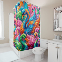Rideaux De Douche Paysage de rêve vibrant de cygne – Psychedelique B