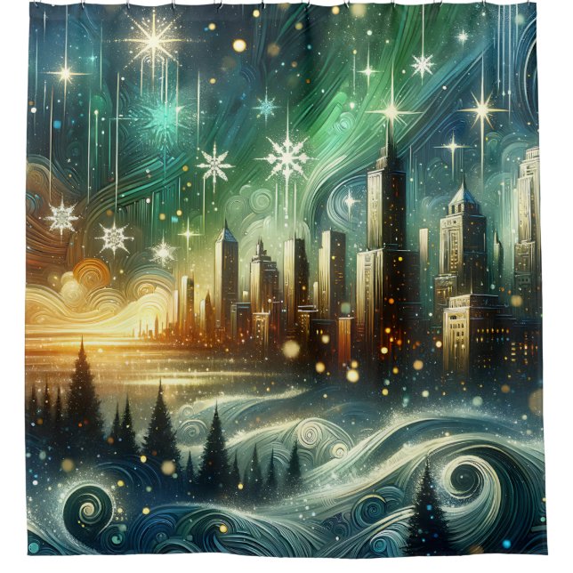 Rideaux De Douche "Paysage d'hiver Aurora enchanté" (Devant)