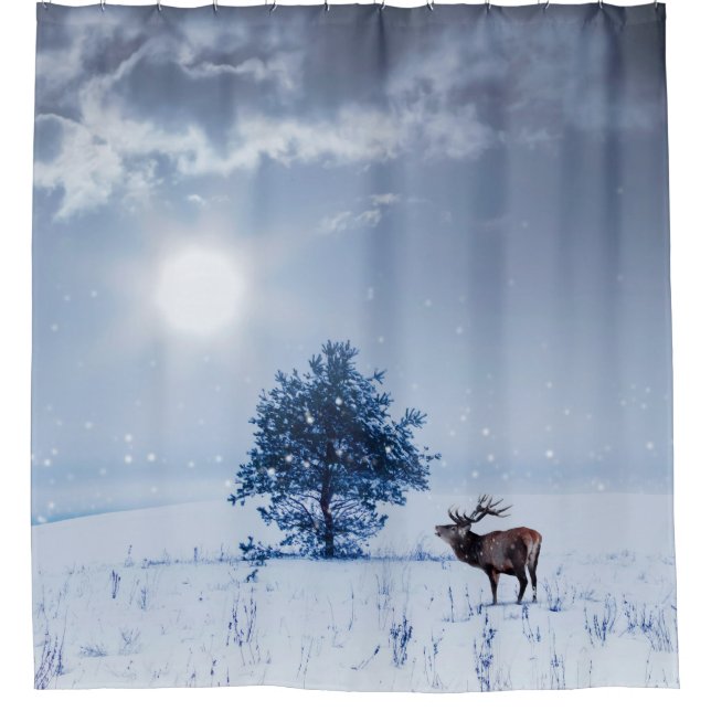 Rideaux De Douche Paysage d'hiver de couleur bleue. Arbre solitaire  (Devant)