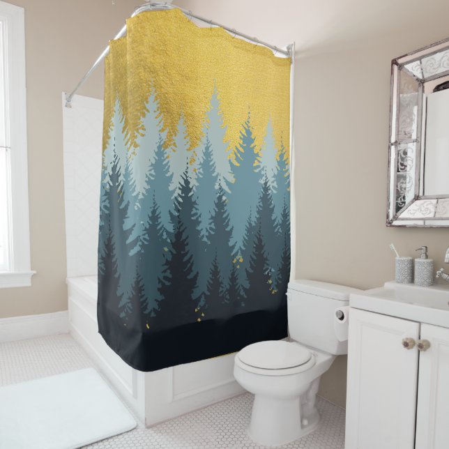 Rideaux De Douche Paysage d'or des arbres forestiers (En situation)