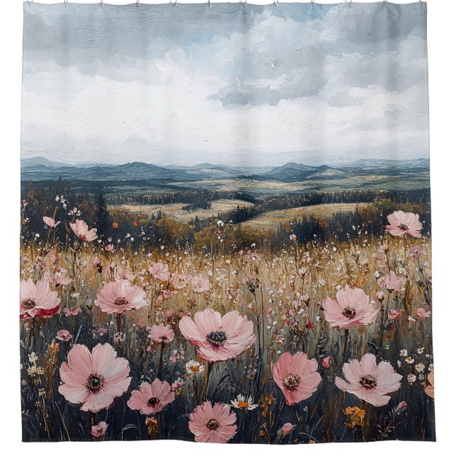 Rideaux De Douche Paysage Fleur sauvage rose pâle (Devant)