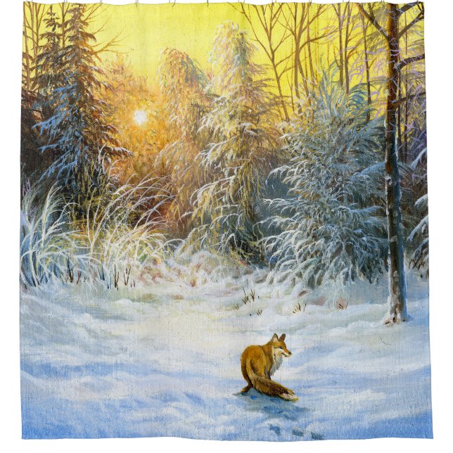 Rideaux De Douche Paysage hivernal avec renard en déclin (Devant)