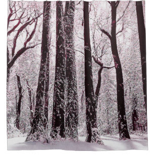 RIDEAUX DE DOUCHE PAYSAGE HIVERNAL NEIGEUX DES BOIS FORESTIERS