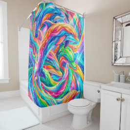 Rideaux De Douche Paysage onirique de dauphins vibrant – Psychedeliq