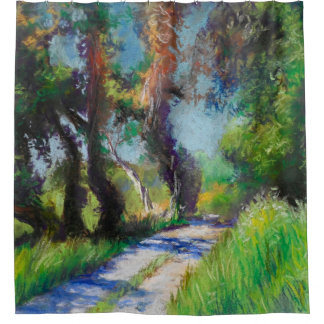 Rideaux De Douche Paysage Pastel d'Oliveraie Ensoleillée