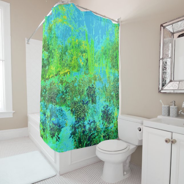 Rideaux De Douche Paysage verdoyant et bleu du jardin (En situation)