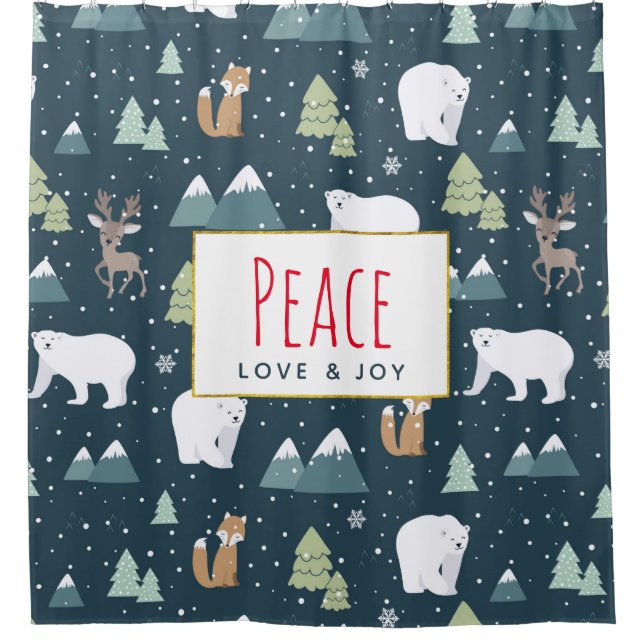 Rideaux De Douche Peace Love & Joy Cute Christmas Animaux Motif (Devant)