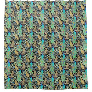 Rideaux De Douche Peacock Art Nouveau Impression, Turquoise & Neutra