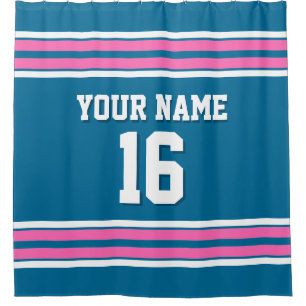 Rideaux De Douche Peacock bleu Hot rose blanc rayures Sports Jersey