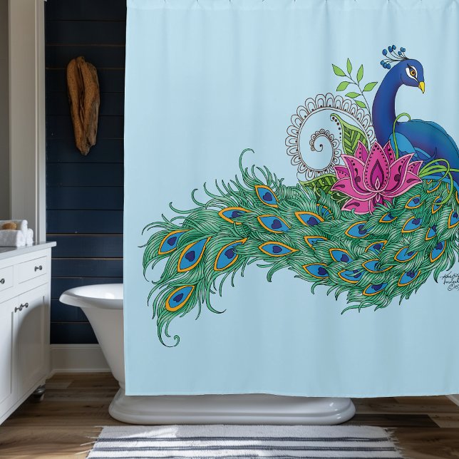 Rideaux De Douche Peacock Blue Lotus Fleur Henné (Créateur téléchargé)