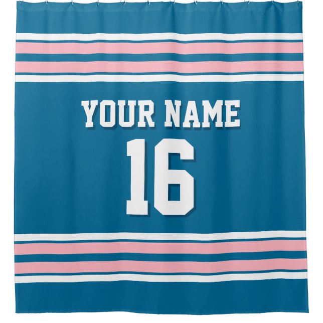 Rideaux De Douche Peacock Blue, Rose White Strips Sport Jersey (Devant)